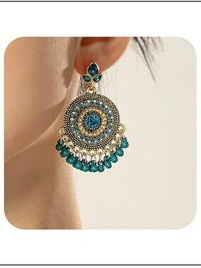 New - Women Earrings Tribal Bohemian Colorful Drop Dangle Set Round w Beads